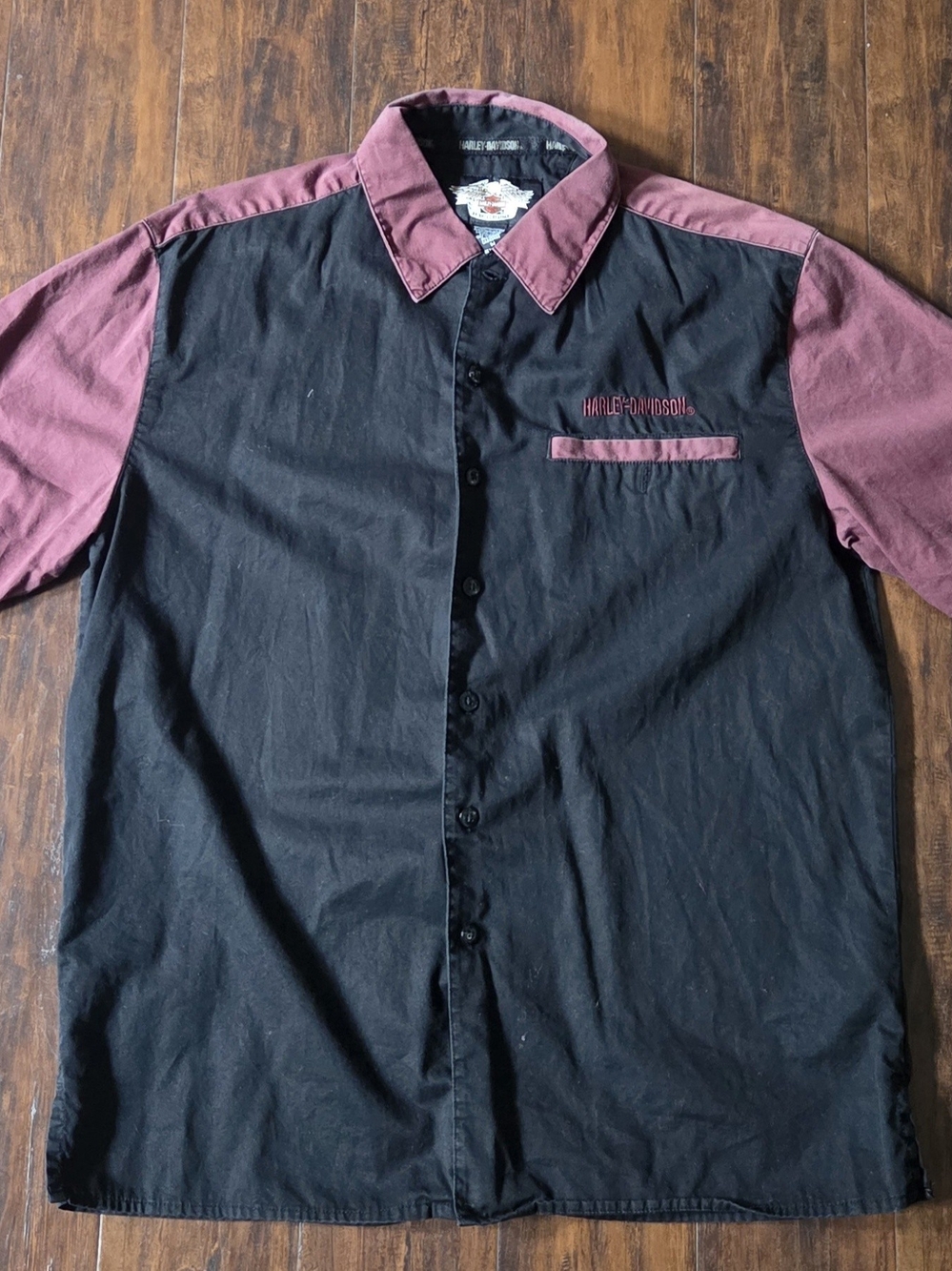 Harley-Davidson Black and Burgundy Short-Sleeve Button Down Shirt